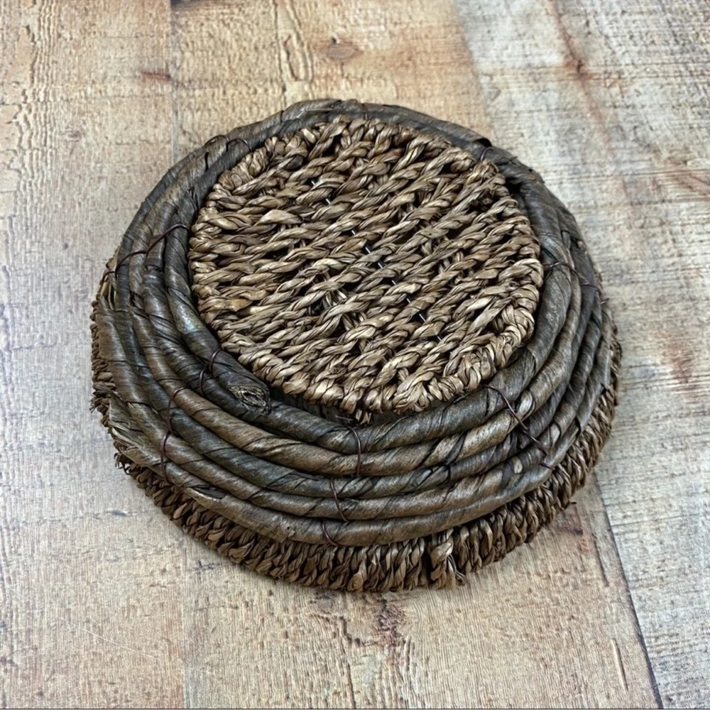 Small Wicker Woven Bowl Basket Dark Brown Home Decor Set of 2 Bundle